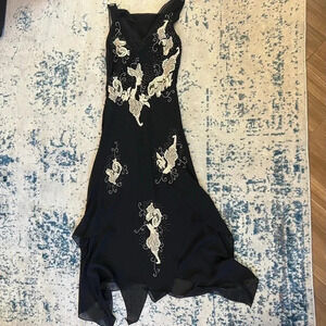 Dark Fairy Wimsy Goth Black Beaded lined gown size small raw hem sheer